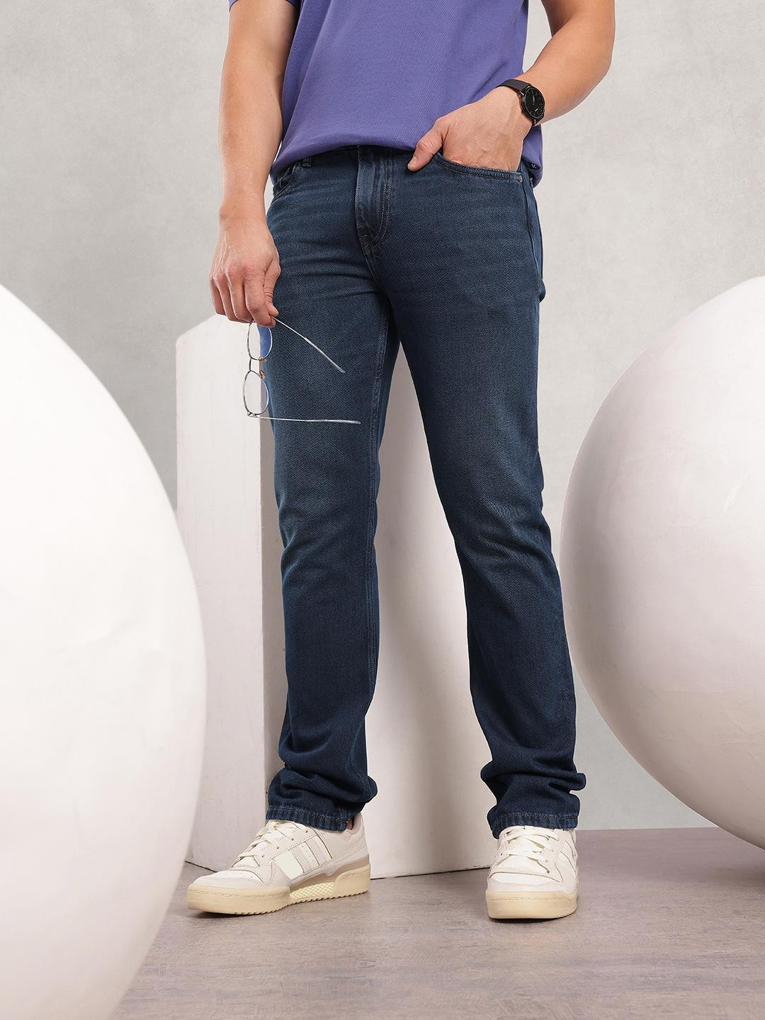 Men Straight Fit Light Fade Pure Cotton Jeans