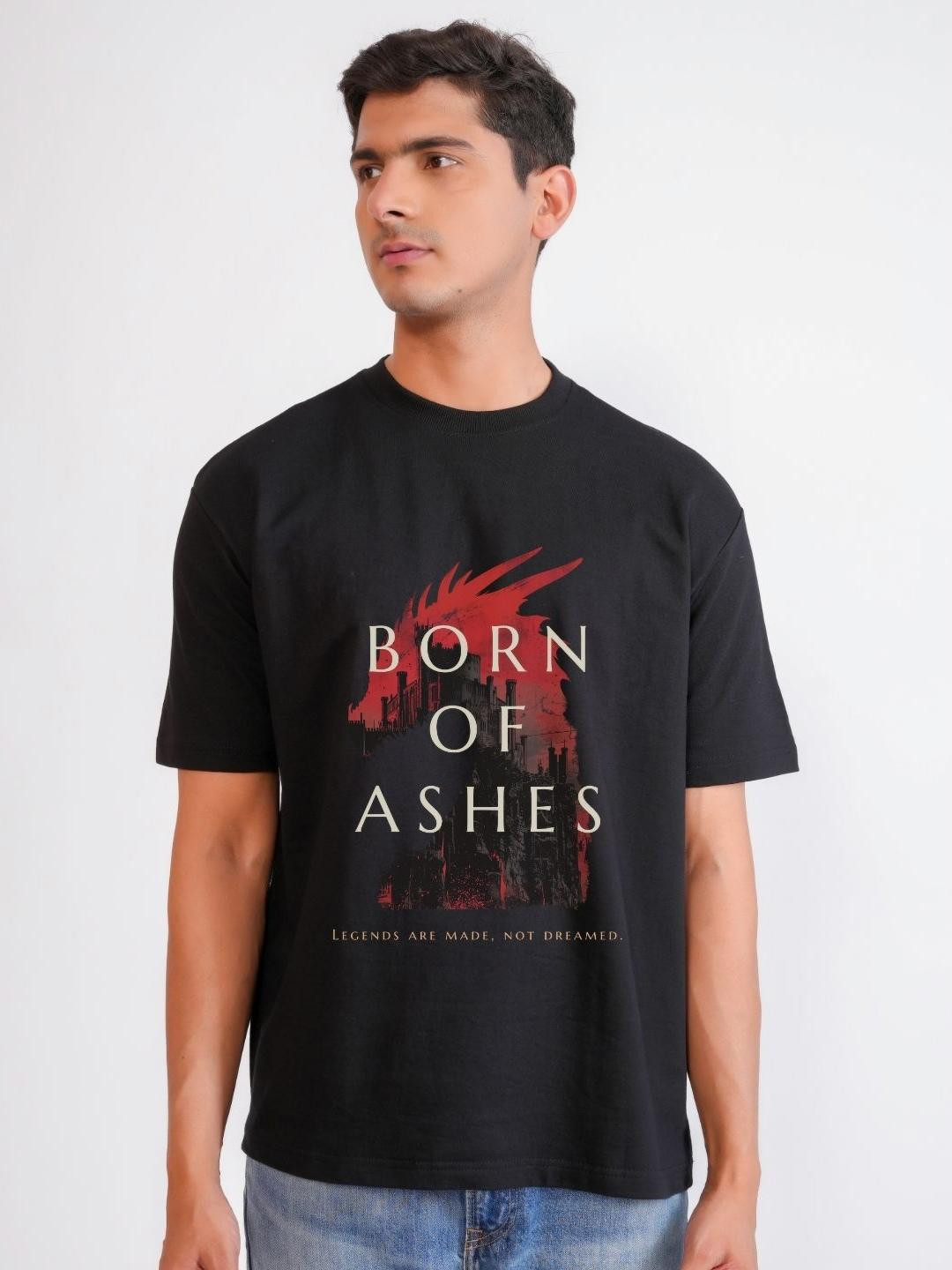 Men Typography Printed Round Neck Cotton Oversized T-shirt