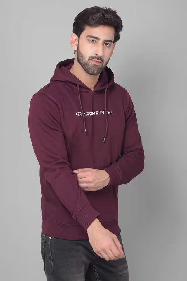 Cotton Blend Hooded Men's Sweatshirt - Brown