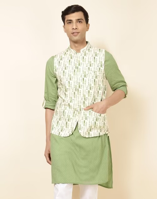 Natural Cotton Tribal Printed Slim Fit Nehru Jacket