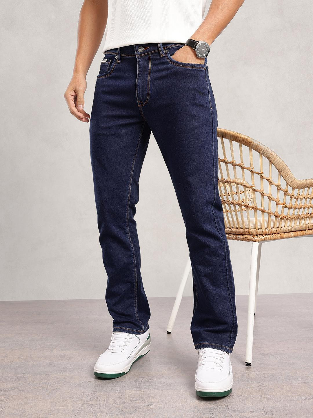 Men Active Flex Straight Fit Mid-Rise Jeans