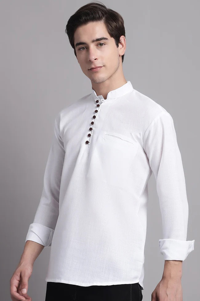 Men Black Solid Straight Short Kurta